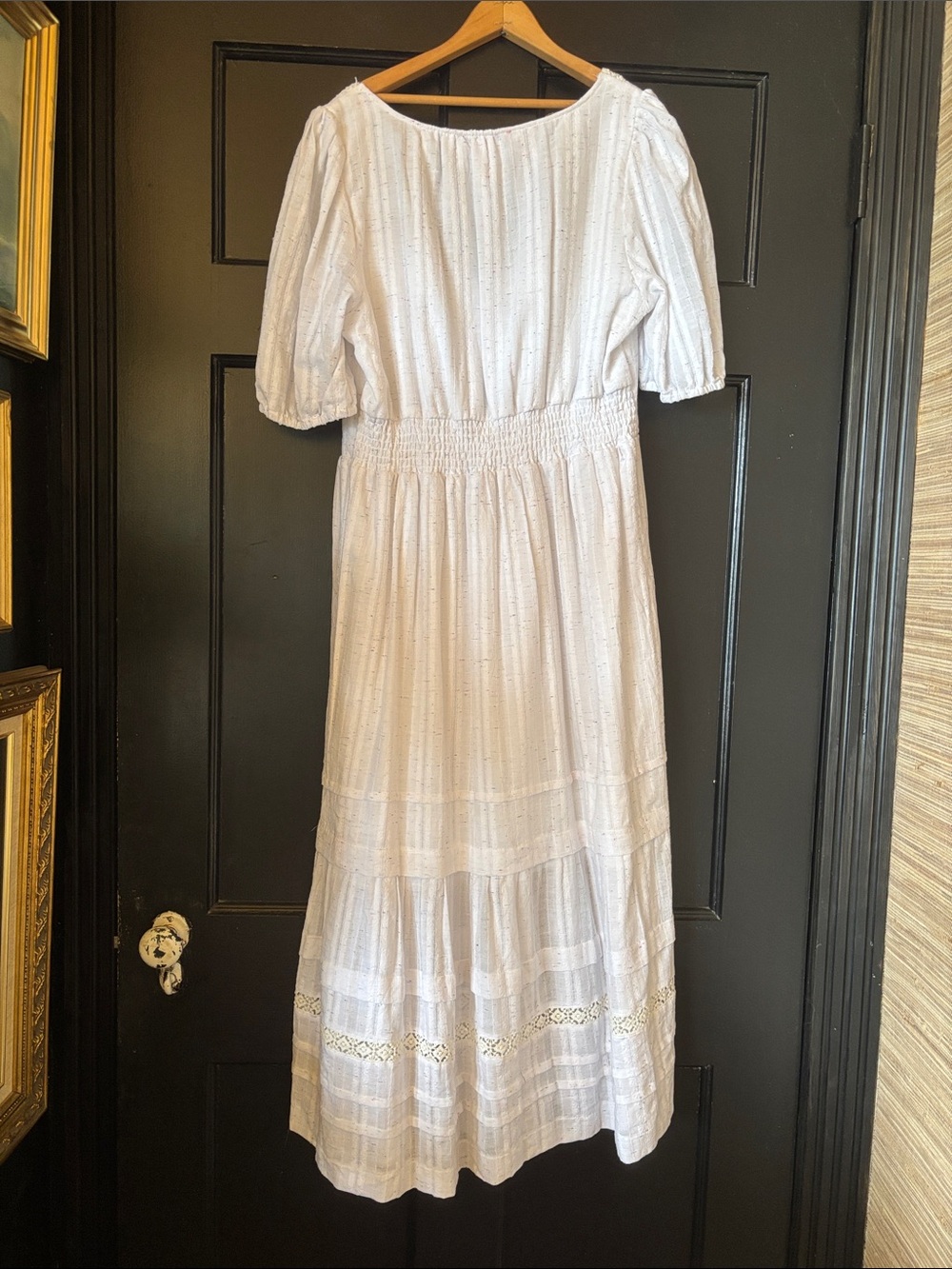 BETSEY JOHNSON White cotton Confetti Tiered lined Ruffled Midi Dress Size L - Picture 5 of 6